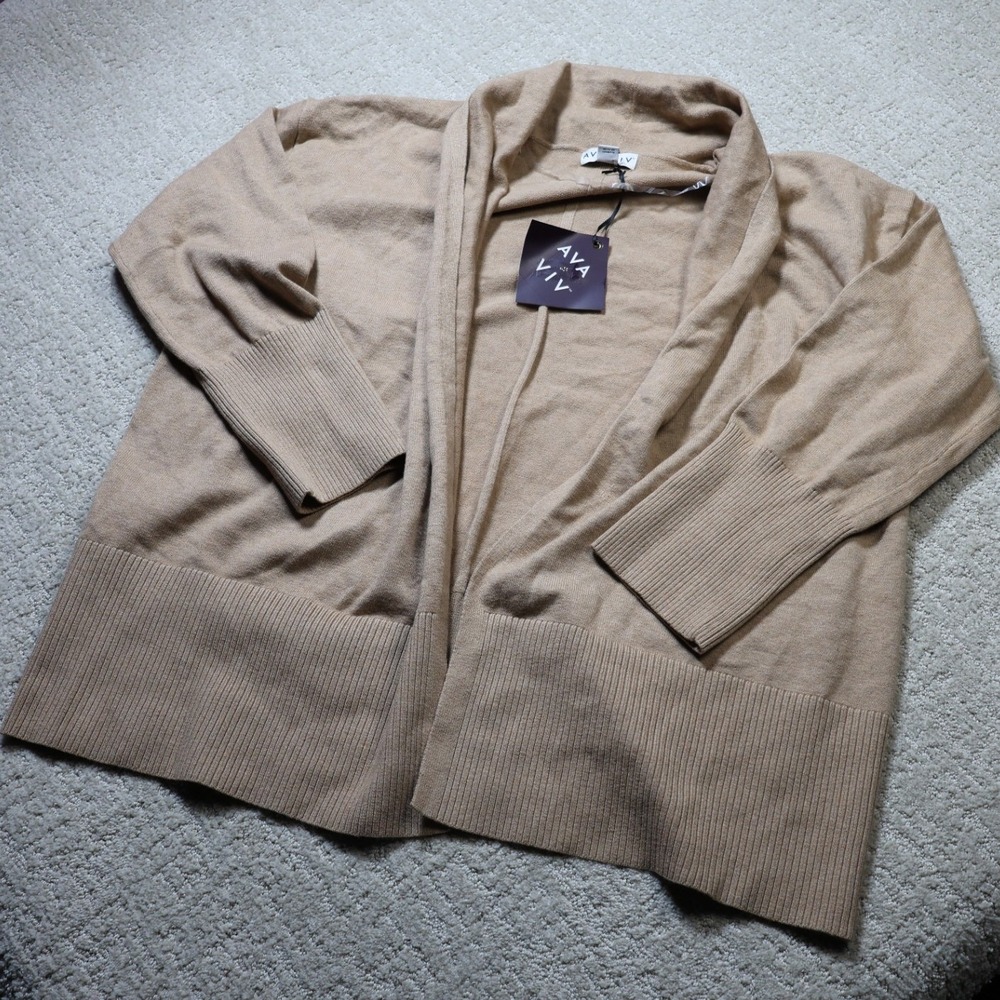 Ava & Viv Camel Heather Open Front Shawl Collar Cardigan Sweater XXL NEW